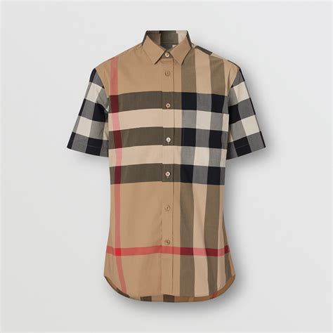 Burberry Check Short Sleeve Cotton Poplin Button